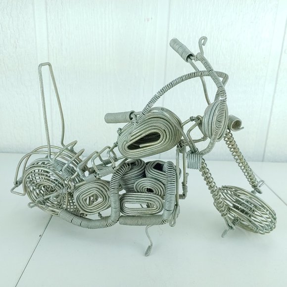 Motorcycle Chopper Wire Art Sculpture Handmade Heavy Metal 11" Long Biker Decor - Picture 1 of 9
